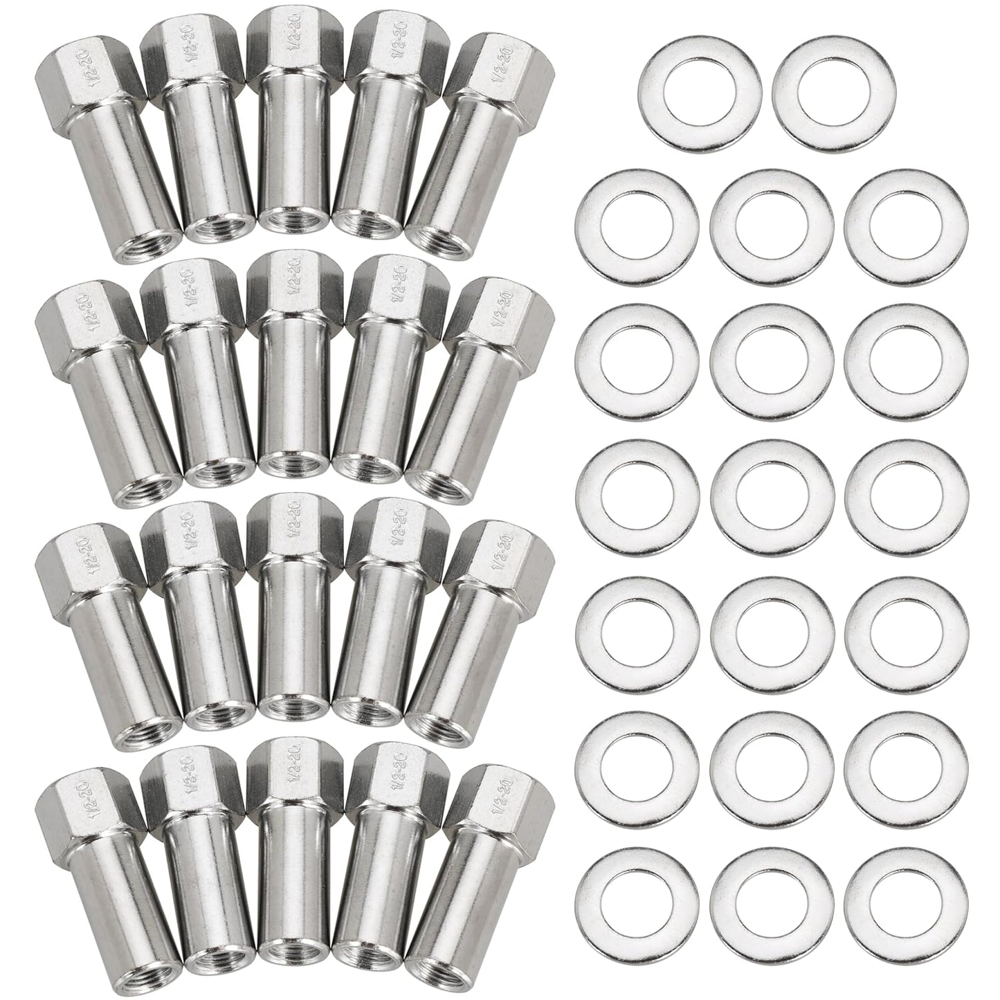 1/2"-20 Wheel Lug Nut for Cragar for SST Mag with Center Washer Open Ended, 13/16” Hex 2.01” Total Length (20PCS)