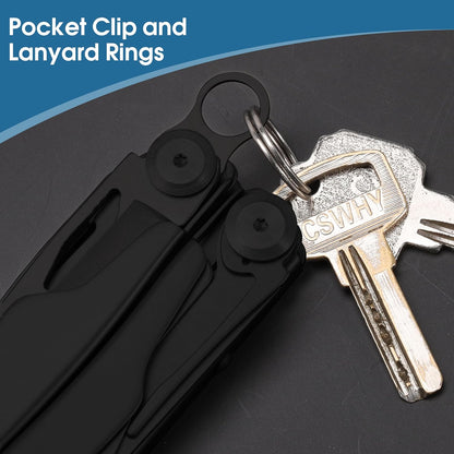 Quick-Release Pocket Clip+ Lanyard Ring Set Stainless Steel Quick Release Multi-Tool Pocket Clip(Black-1)