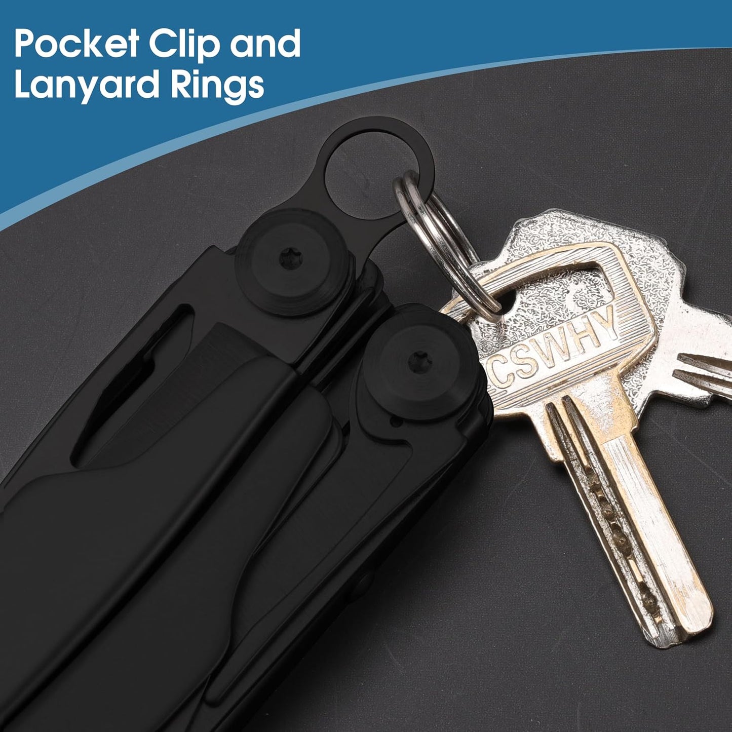 Quick-Release Pocket Clip+ Lanyard Ring Set Stainless Steel Quick Release Multi-Tool Pocket Clip(Black-1)