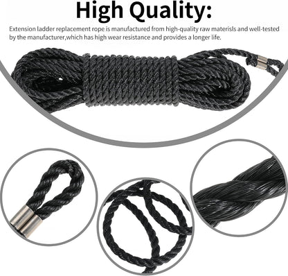 Extension Ladder Replacement Rope, Extension Ladder Rope Replacement，Replacement Ladder Rope & Pulley Kit Compatible with Werner Extension Ladders (2)