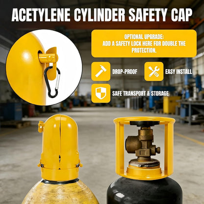 2PCS Acetylene Gas Cylinder Regulator Safety Cap Protector 3-1/8"x11 & 3-1/2"x12 Fine Thread Steel Valve Cover for High/Low Pressure Tanks Storage & Transport
