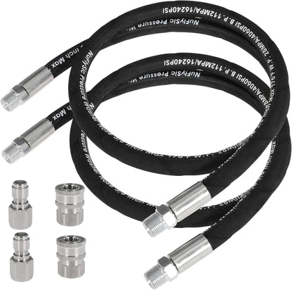 Pressure Washer Whip Hose Power Washer Jumper Hose for Pressure Washing with Steel Connector 3/8 Inch NPT Quick Connect Plug Hose Reel Connector Hose, 4000 PSI, 12FT, 2PCS