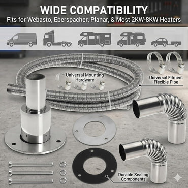 Diesel Heater Exhaust Kit - Exhaust Pipe, Straight Thru Hull Fitting and 24mm Elbow Tube Connector Set, Compatible with Webasto Eberspacher Heaters