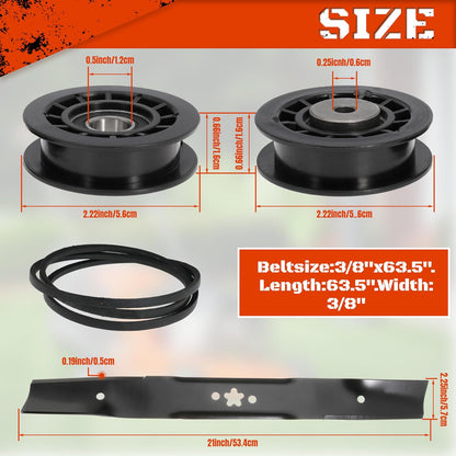 Idler Pulley and Blade Repair Kit for LC221A LC221AH 22" AWD Walk-Behind Mowers, Includes 587969201 587973001 587969201 Pulleys, 580364609 Drive Belt and 586859604 Blade(Black Belt, with Blade)