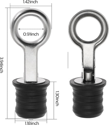 Boat Drain Plug - O-Handle Snap Plug, Brass/Stainless Steel, Rubber