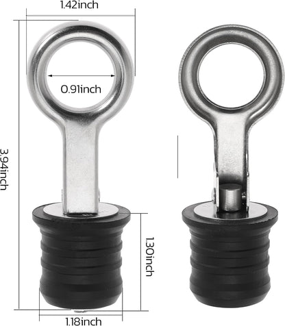 Boat Drain Plug - O-Handle Snap Plug, Brass/Stainless Steel, Rubber