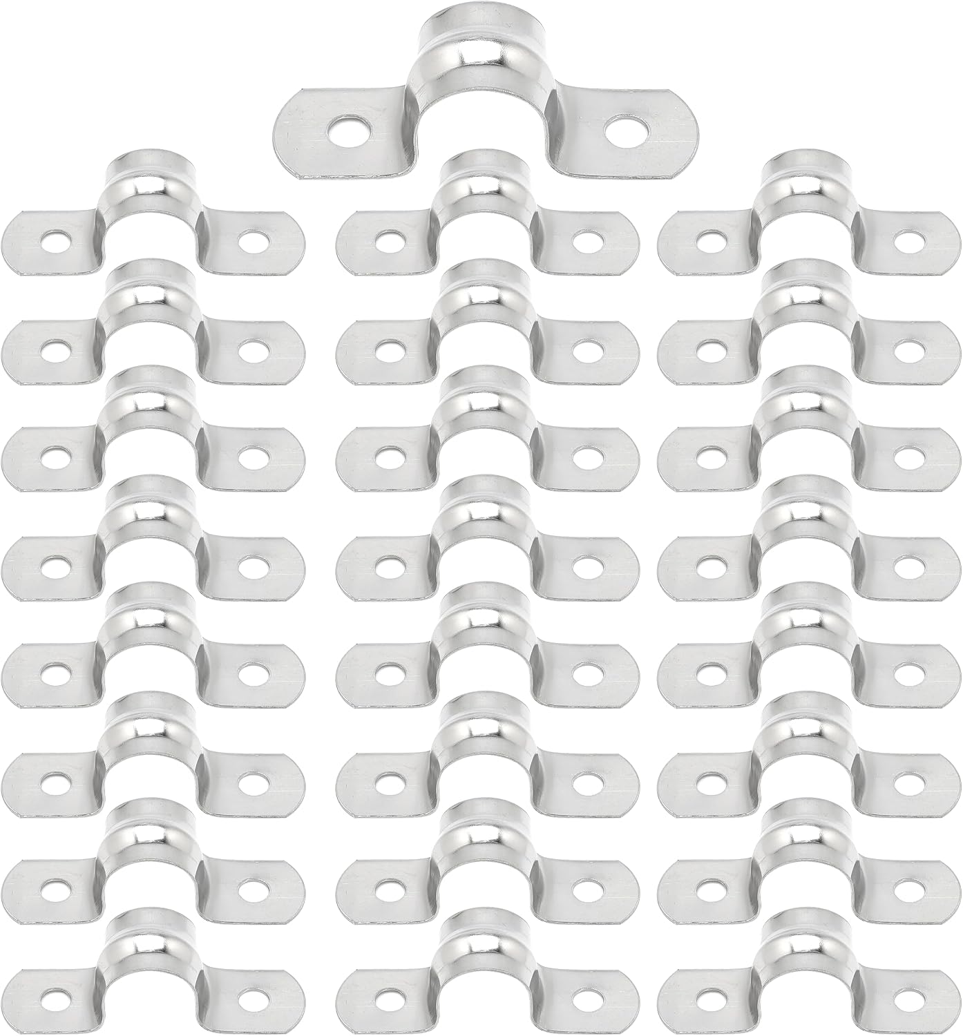 25Pcs M8 304 Stainless Steel Rigid Pipe Strap Two Hole Cable Strap u Bracket Pipe Clamps Heavy Duty Pipe Fasten Holder for Tube, Pipe or Wire Cord Installation (25, 8MM（5/16" ）)