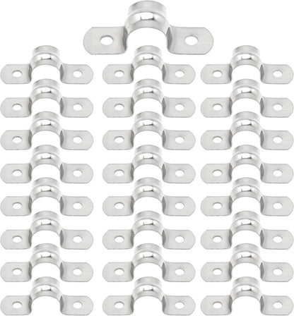 25 PCS M20 304 Stainless Steel Rigid Pipe Strap Two Hole Cable Strap u Bracket Pipe Clamps Heavy Duty Pipe Fasten Holder for Tube, Pipe or Wire Cord Installation (25, 20MM（3/4" ）)
