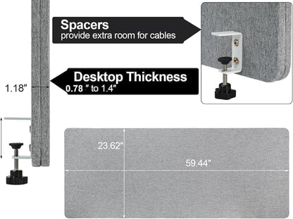 Desk Privacy Panel Table Privacy Panel Acoustic Partition Noise Visual Isolate Table Divider with Clamp (24" x 60")
