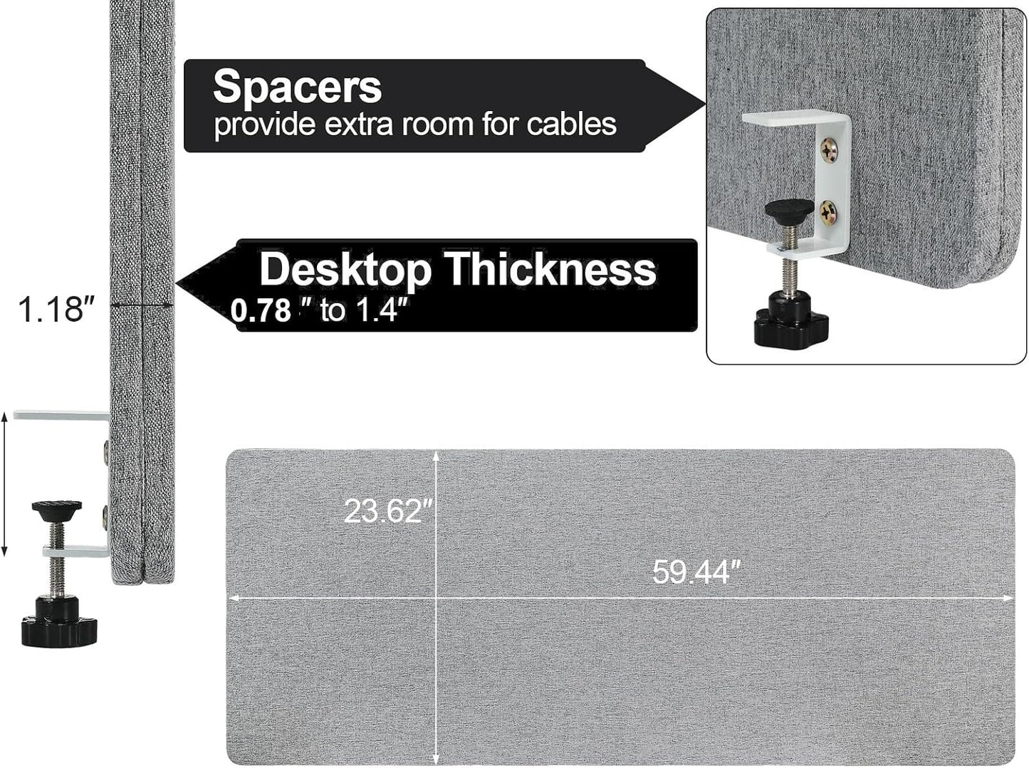 Desk Privacy Panel Table Privacy Panel Acoustic Partition Noise Visual Isolate Table Divider with Clamp (24" x 60")