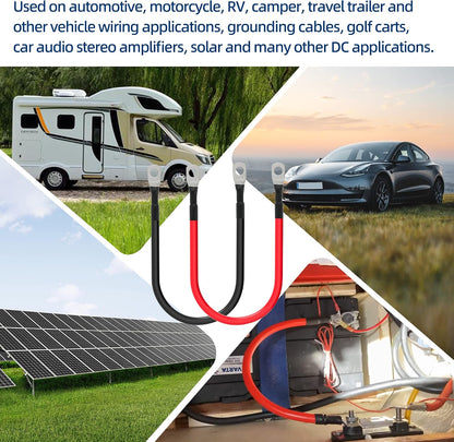 6 AWG Battery Cables 6 Gauge Battery Power Inverter Cable with 5/16 Inch Tinned Copper Lugs Both Ends for Solar Marine Boat RV Car Motorcycle 2 pcs (1FT)