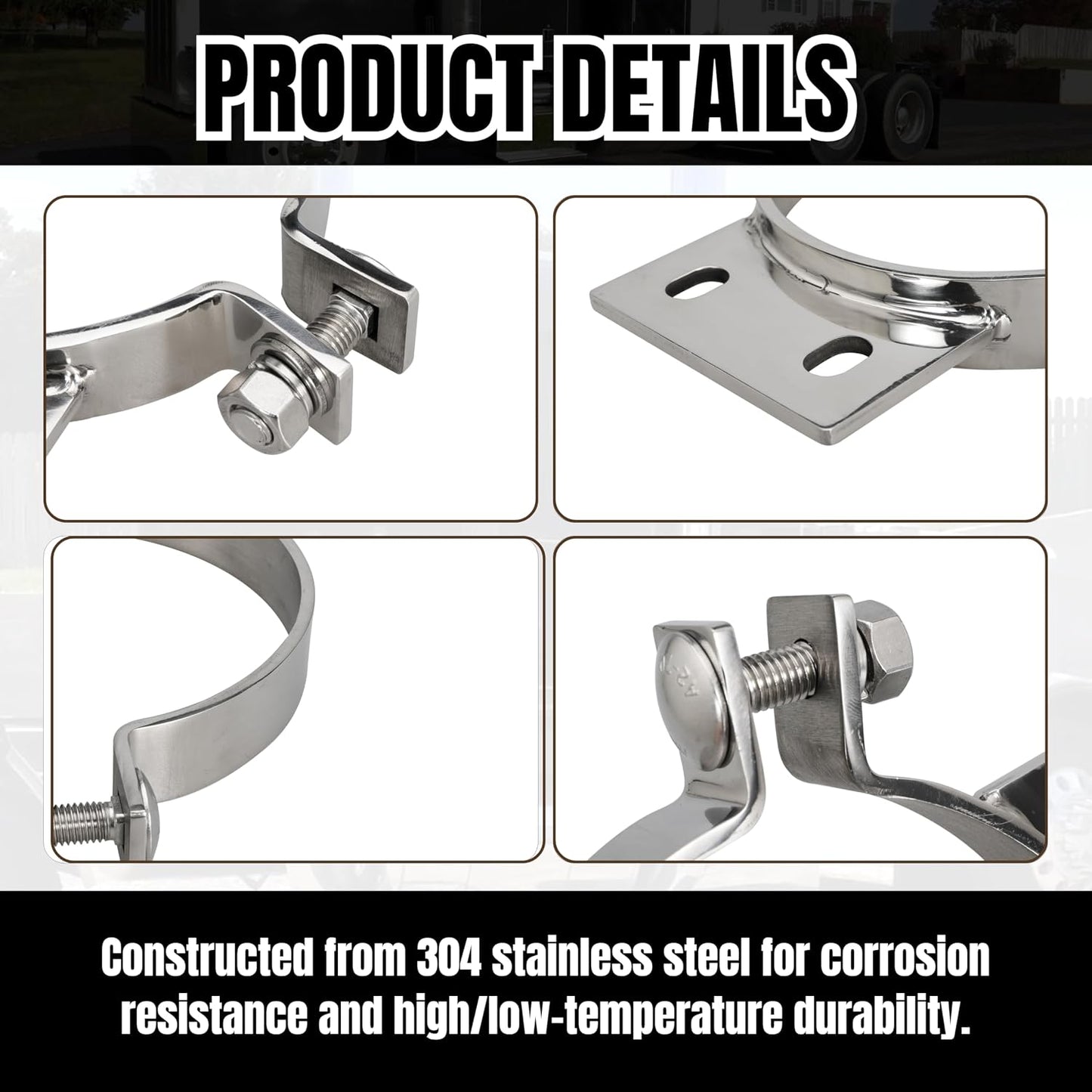 5" Stack Exhaust Clamp for Peterbilt 379 359 1987-1993 Exhaust Stack Pipe 5 inch Mount Bracket Replace 10294 (1)