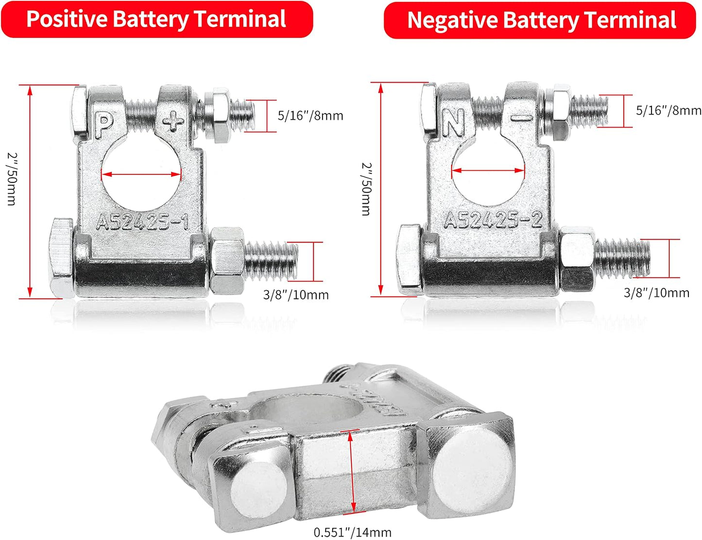 6 AWG Battery Cable 6 Gauge Battery Wires with 5/16 terminals Power Inverter Cables for Solar Boat Marine RV Car (5FT, with 3/8"+5/16" Top Post Set)