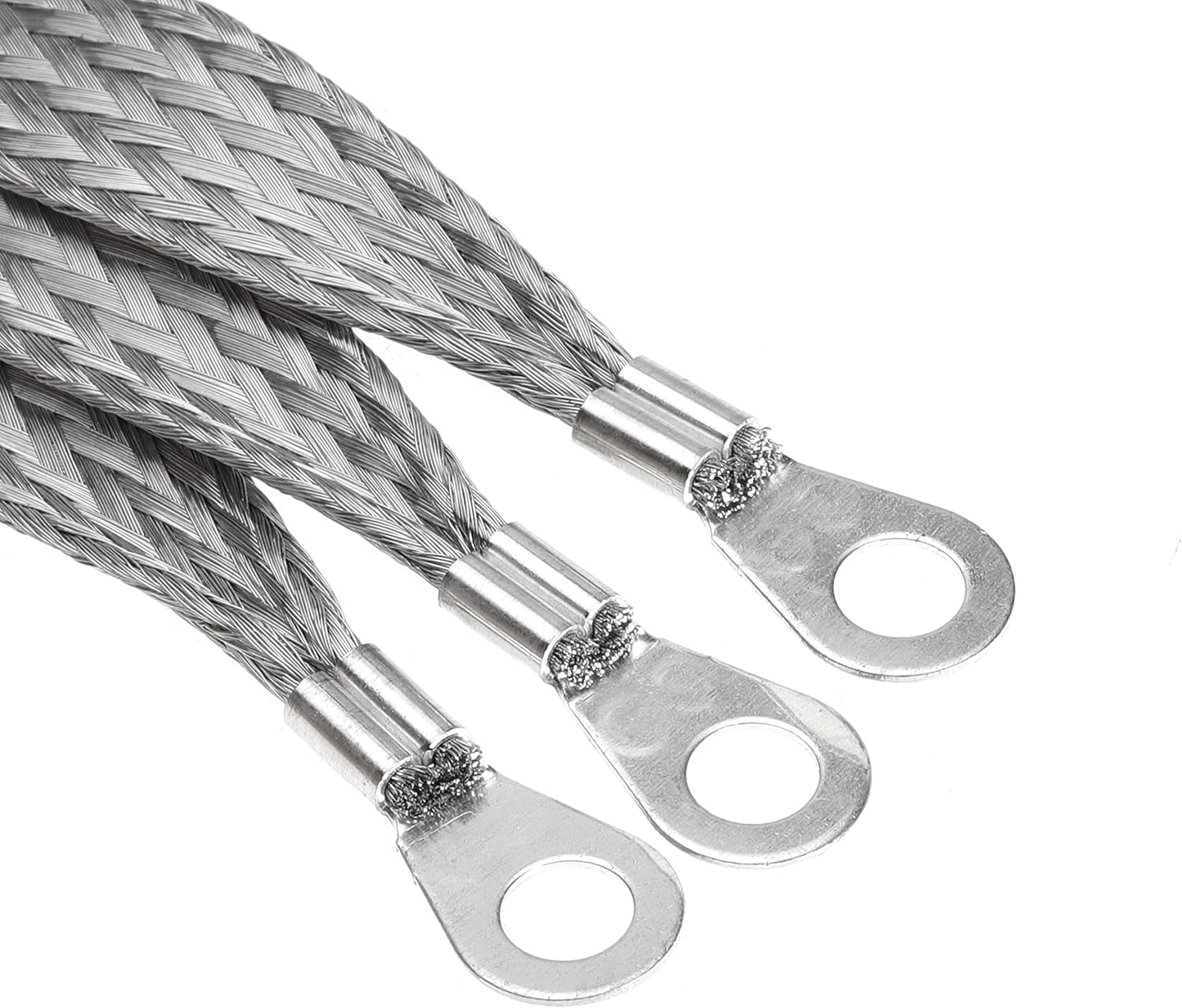 8 x 1/2-inches Braided Ground Strap Tinned Copper Automotive Ground Straps with 1/4-inches Ring Terminal 5PCS