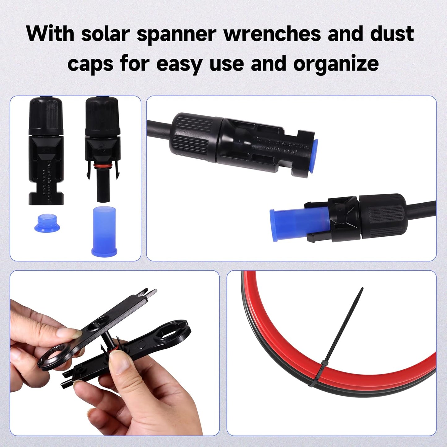 30FT 10 AWG Solar Panel Extension Cable, 10AWG Solar Extension Cables, PV Cable 10 Gauge PV Wire 30 FT 30 Feet Male to Female Solar Panel Wires with Solar Spanner Wrenches and Dust Caps