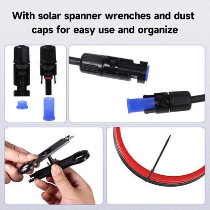 5FT 10 AWG Solar Panel Extension Cable, 10AWG Solar Extension Cables, Solar PV Cable 10 Gauge PV Wire 5 FT 5 Feet Male to Female Solar Panel Wires with Solar Spanner Wrenches and Dust Caps