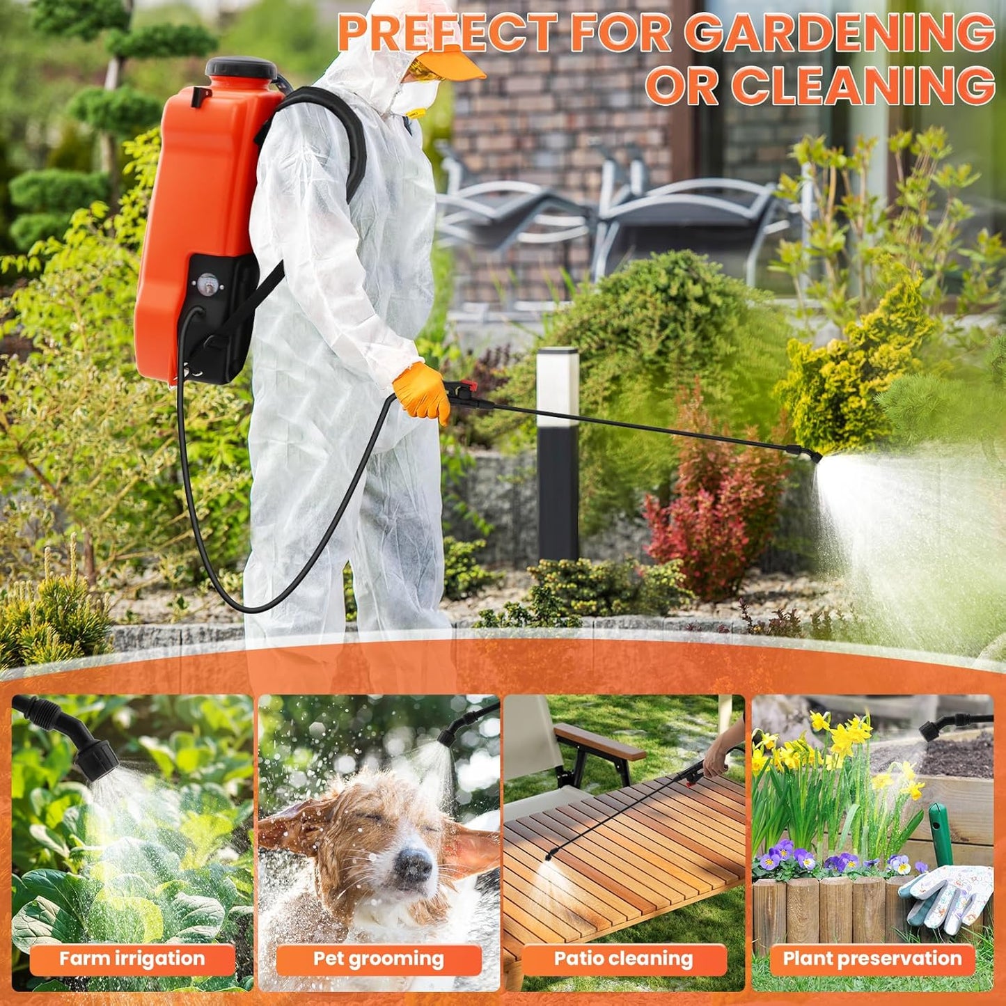 5.4 Gallon Battery Powered Backpack Sprayer with Wheeled Cart, Adjustable 0-94 PSI & 6-Hour Runtime