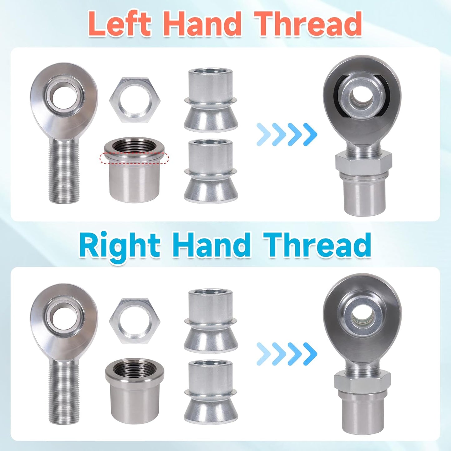 1.25" Heim Joints Rod End Kit Thread 1 1/4" Chromoly Heim Joints Suspension Kit Right and Left Hand Traction Bars Steering Kit with Round Tube Adapter Misalignment Spacer Jam Nuts (2 set-1.25 inch)