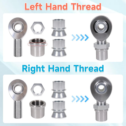 1.25" Heim Joints Rod End Kit Thread 1 1/4" Chromoly Heim Joints Suspension Kit Right and Left Hand Traction Bars Steering Kit with Round Tube Adapter Misalignment Spacer Jam Nuts (1set-1 1/4inch)
