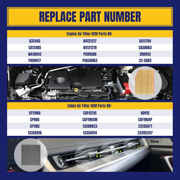 Engine and Cabin Air Filter for Chevy 1500 19-25 for Tahoe 21-25 for Suburban 21-25 for GMC Sierra 1500 19-25 for Yukon 21-25 for Cadillac Escalade 21-25 Replace A3244C CF11966