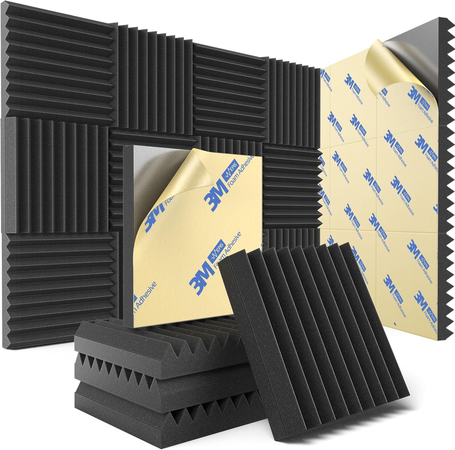 12 Pack Acoustic Panels Sound Proof Foam Panels for Wall 2" X 12" X 12"  with Self Adhesive