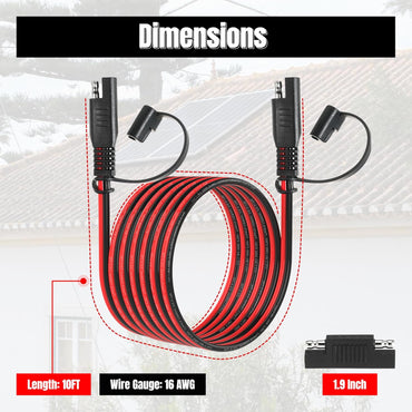 10FT 16AWG SAE Extension Cable, 16 AWG SAE Quick Disconnect Wire Harness 16 Gauge with Polarity Reverse Adapter for Solar Panel RV Battery Automotive and Marine Applications (16AWG 10FT)