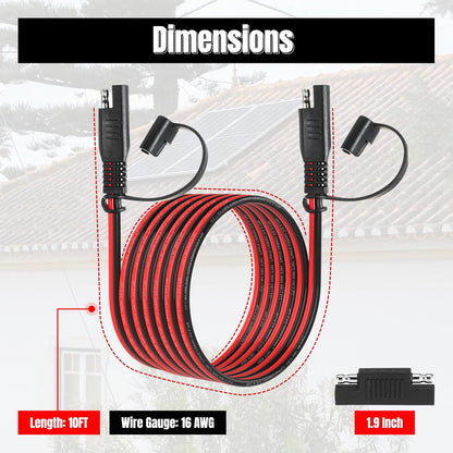 10FT 16AWG SAE Extension Cable, 16 AWG SAE Quick Disconnect Wire Harness 16 Gauge with Polarity Reverse Adapter for Solar Panel RV Battery Automotive and Marine Applications (16AWG 10FT)