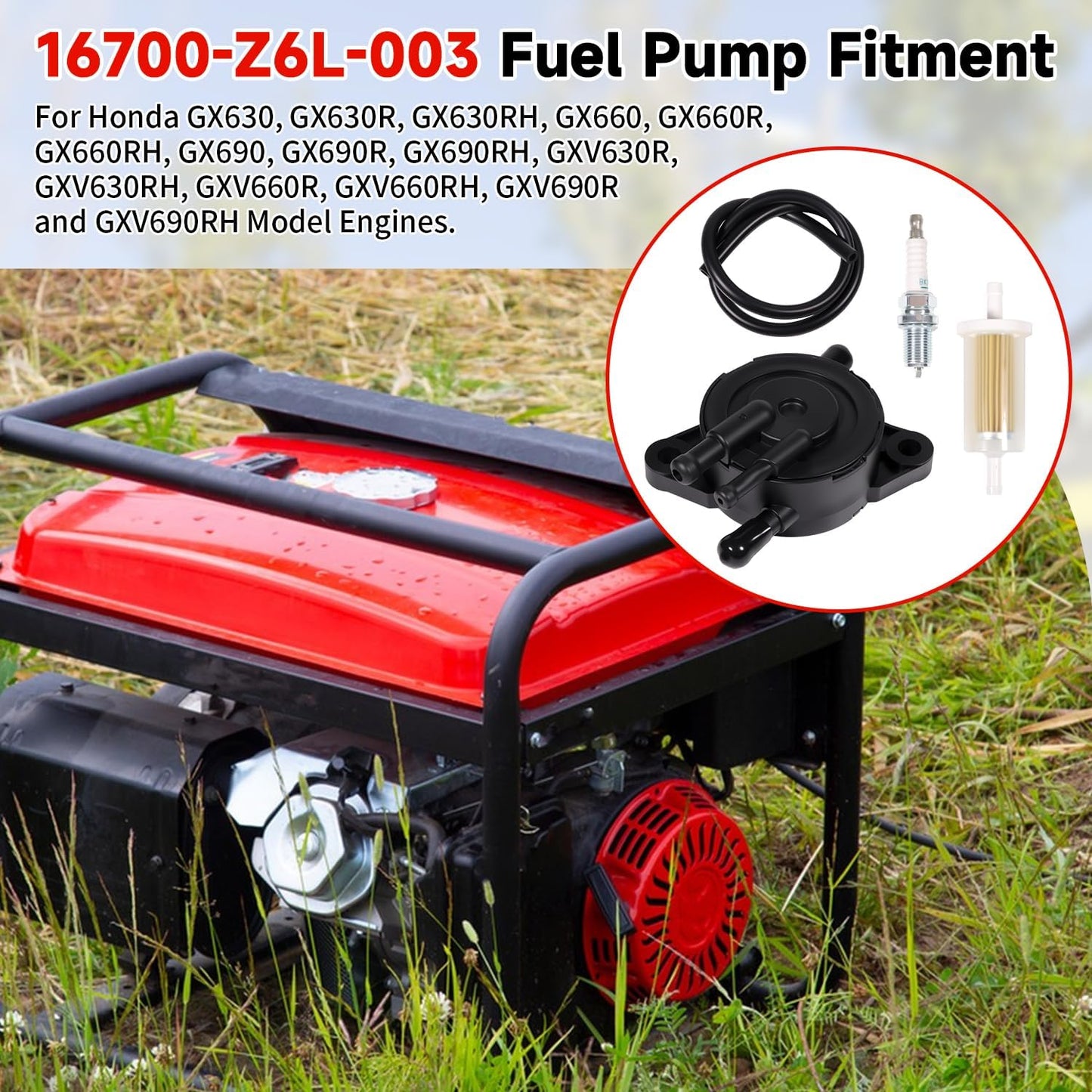 Solenoid Valve Replaces 16200-z6L-003 and Fuel Pump Replace 16700-Z6L-003 for Honda GX630 GX630R GX630RH GX660 GX660R GX660RH GXV690R