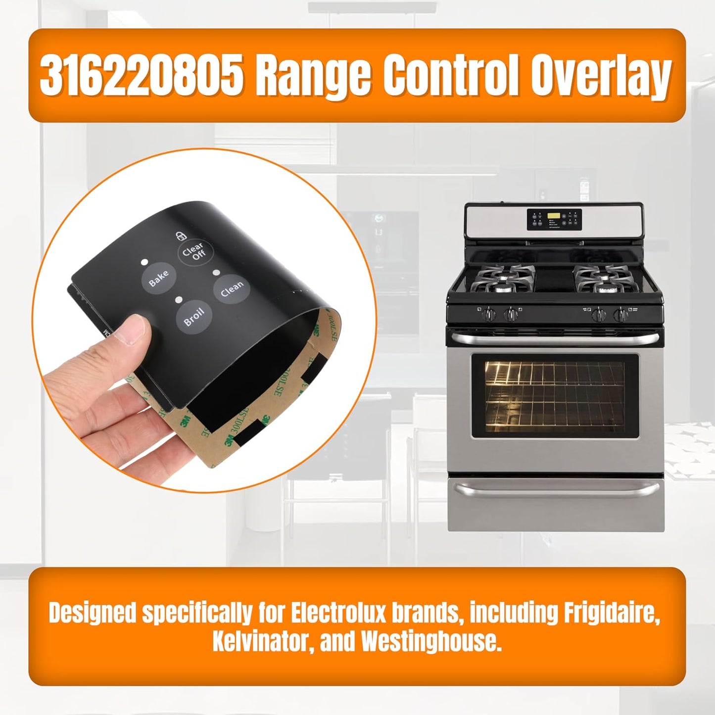 Replacement 316220805 Control Board Overlay for Frigidaire Range Stove Oven, Touchpad Overlay Replaces 316220818 316220841 318214502