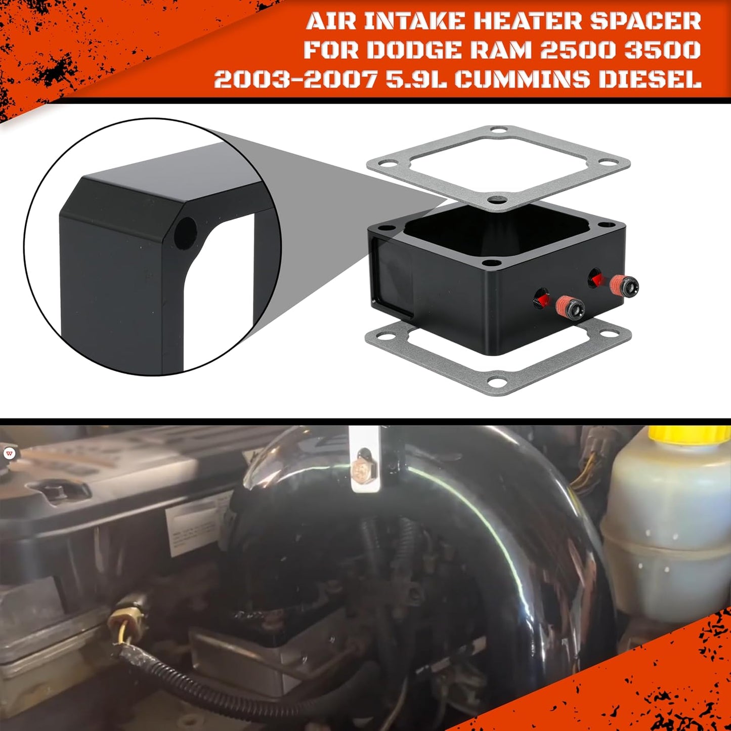 3" High Flow Intake Elbow Tube with Heater Spacer for Dodge Ram 2500 3500 2003-2007 5.9L Cummins Diesel
