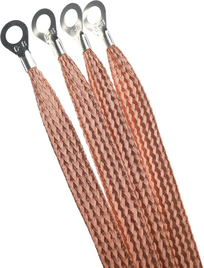 11.8-inches Braided Ground Strap Automotive Heavy Duty Copper Ground Strap with 1/4-inches Terminal Lugs 10PCS