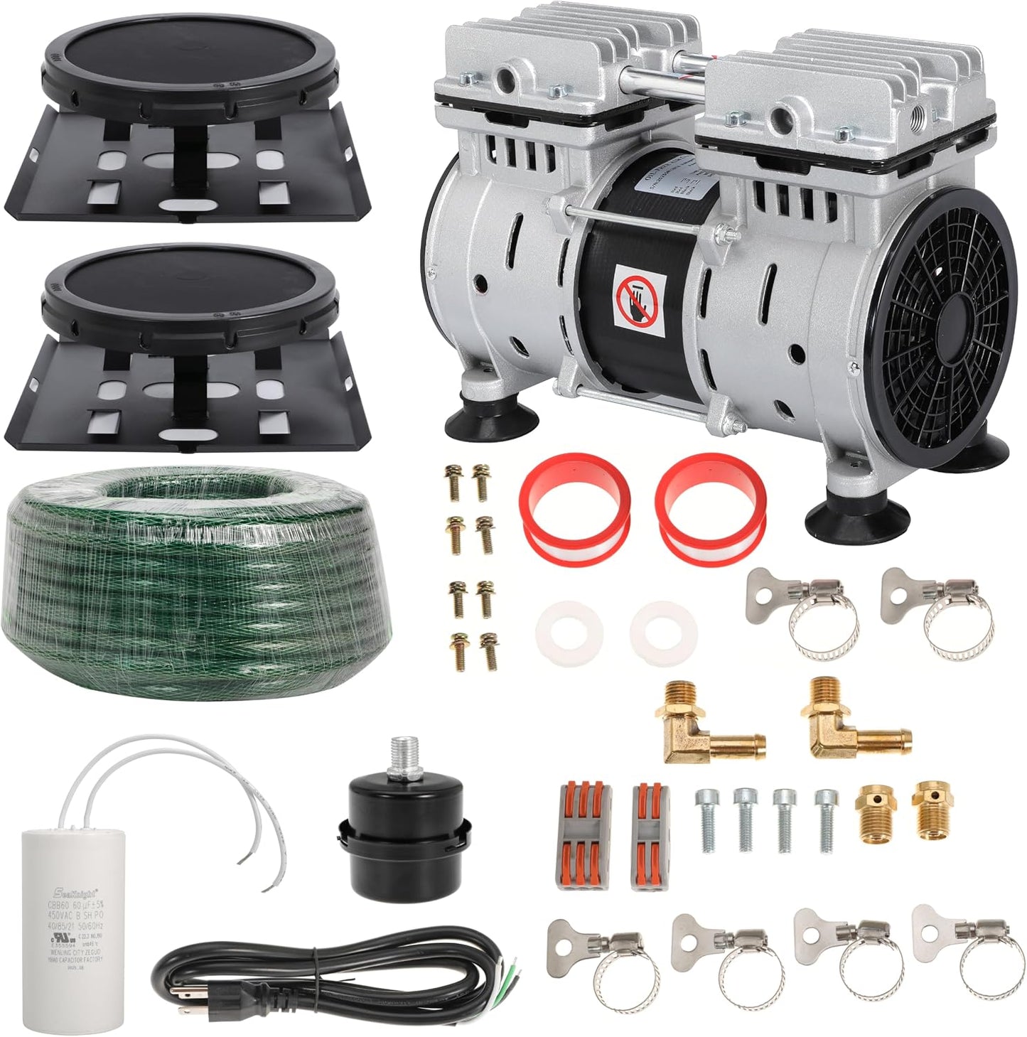 Pond Aerator Pump Lake Aerartion System 5.76 CFM for Up to 3 Acre with 2 Diffusers 3/4 HP Compressor 100' Weighted Tubing for Outdoor Ponds Deep Water Oxygen Circulation