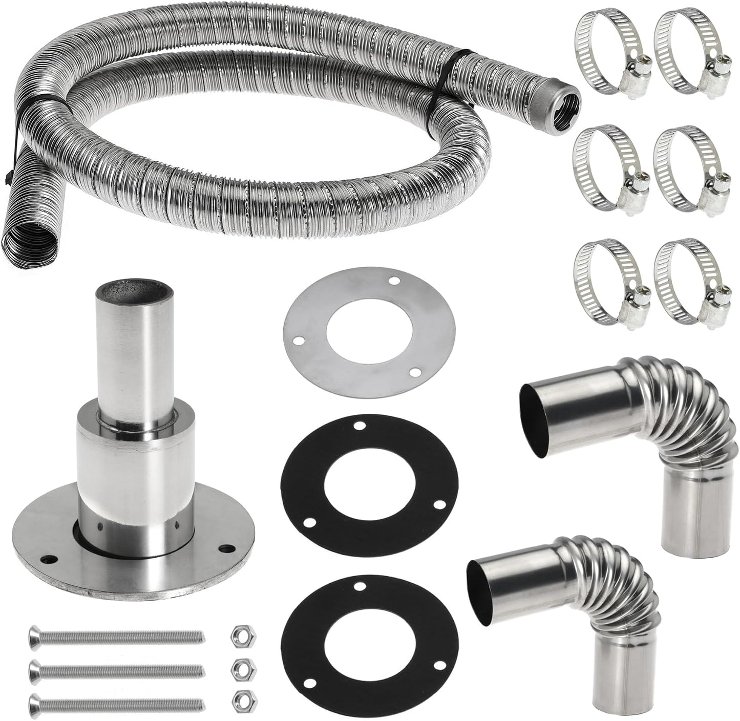Diesel Heater Exhaust Kit - Exhaust Pipe, Straight Thru Hull Fitting and 24mm Elbow Tube Connector Set, Compatible with Webasto Eberspacher Heaters