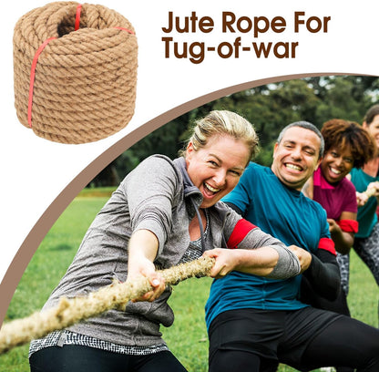 Jute Rope (1IN X 50 ft), 25mm Thick Twisted Manila Ropes,Tug of War Rope, Natural Heavy Duty Hemp Rope for Swing Bed, Crafts, Railing, Tug of War, Home Decorating (50ft, 25mm)