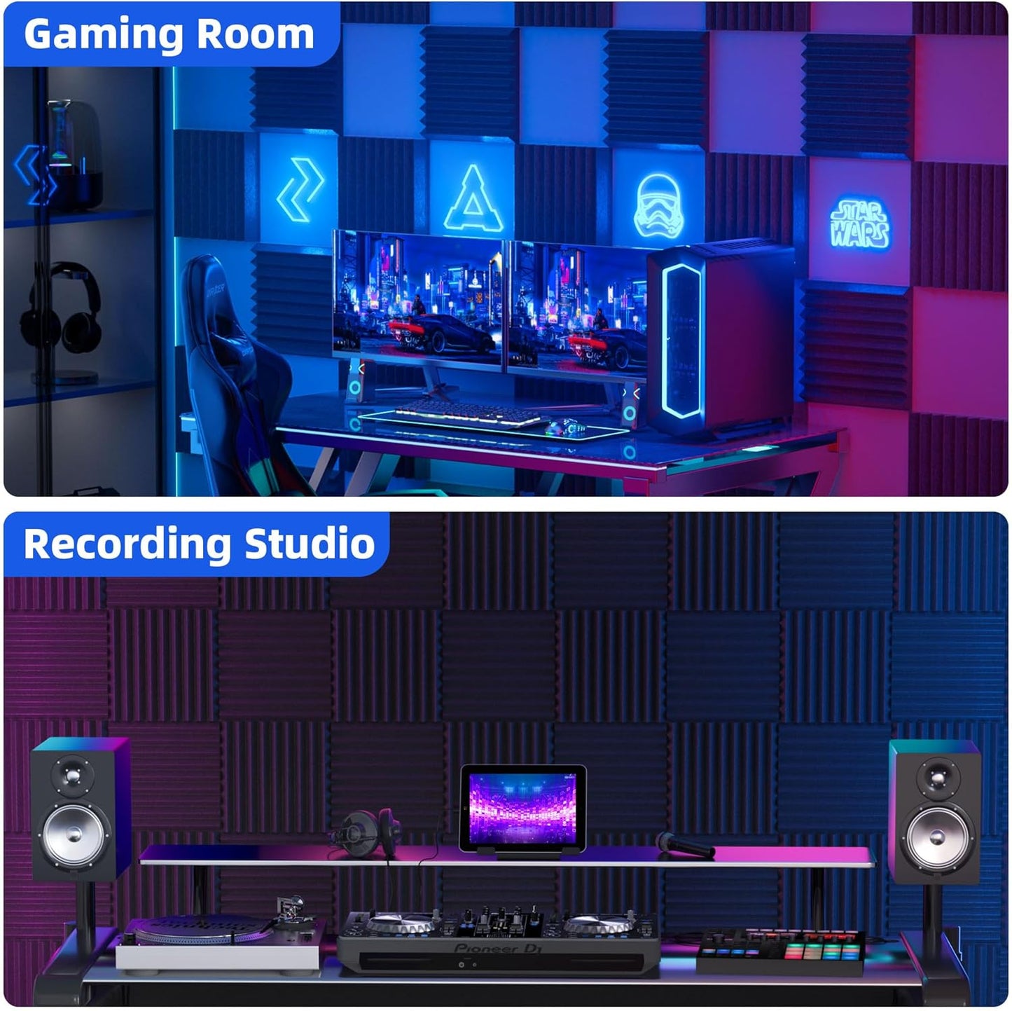 12 Pack Acoustic Panels Sound Proof Foam Panels for Wall 2" X 12" X 12"  with Self Adhesive