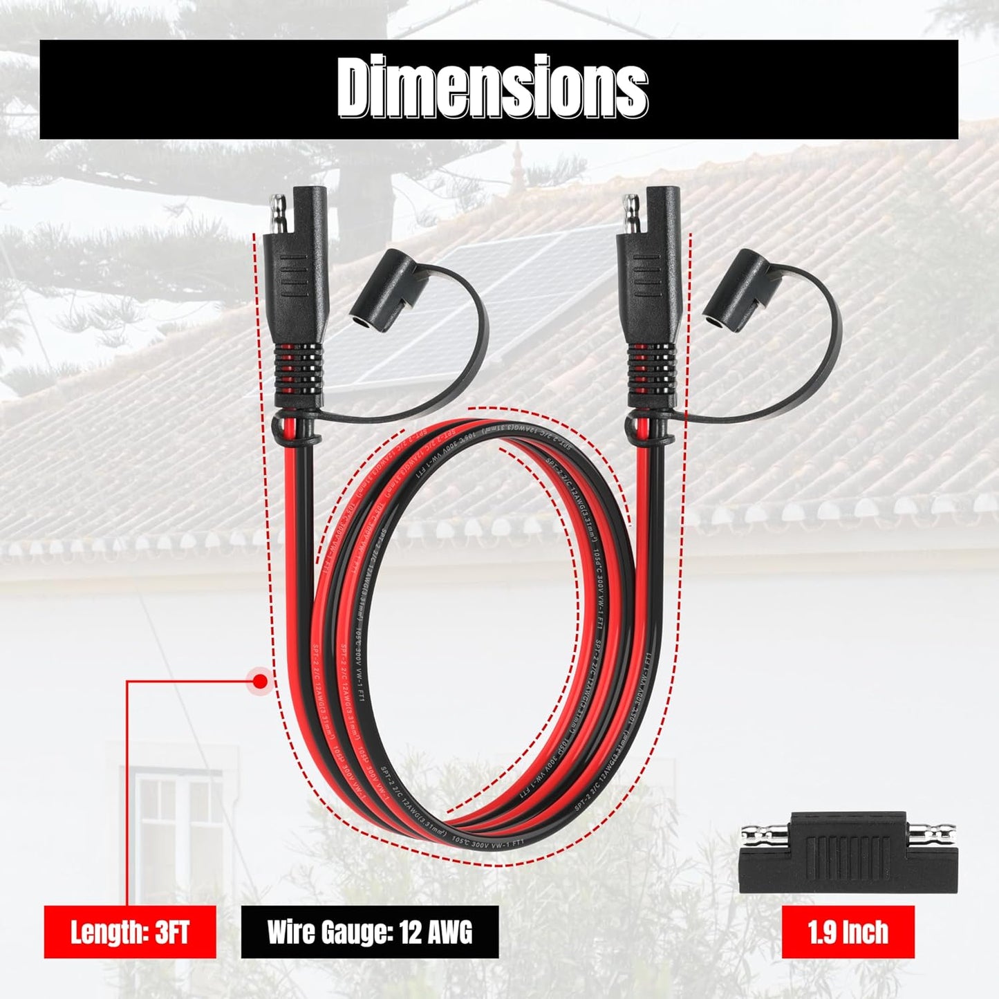 3FT 12AWG SAE Extension Cable, 12 AWG SAE Quick Disconnect Wire Harness 12 Gauge with Polarity Reverse Adapter for Solar Panel RV Battery Automotive and Marine Applications (12AWG 3FT)