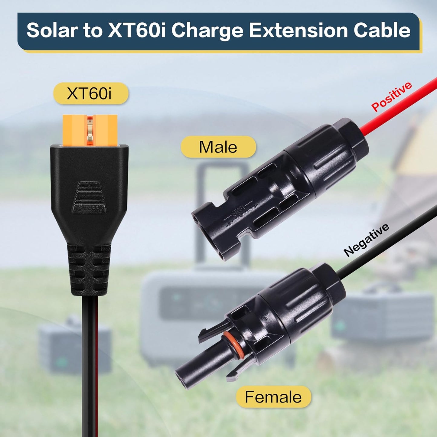 14AWG 8FT Solar to XT60i Charge Extension Cable for Solar Panels Portable Power Stations