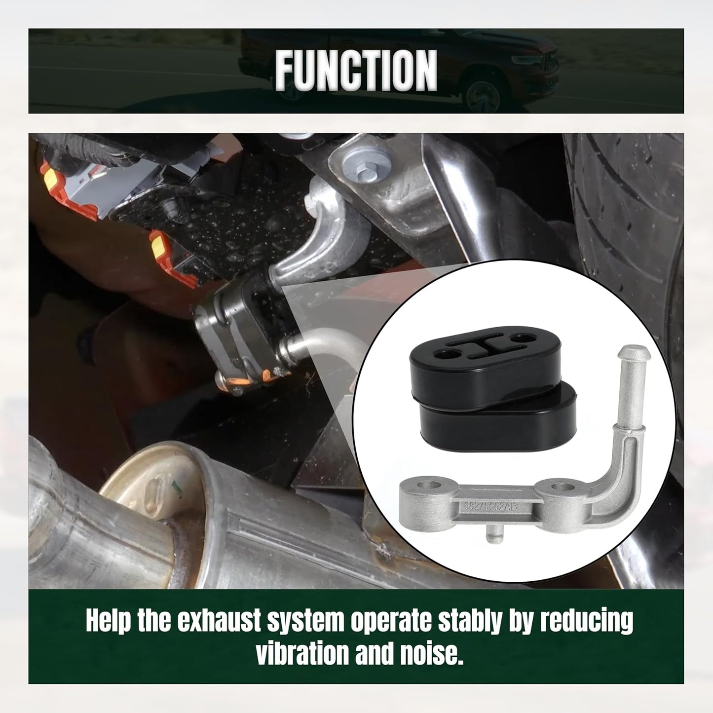 68275662AB Rear Left Exhaust Bracket Driver Side Muffler Support Assembly for Ram 1500 5.7 6.2 2019-2024 5.7L 6.2L with 2pcs Rubber Exhaust Hanger Insulator Support Bushing
