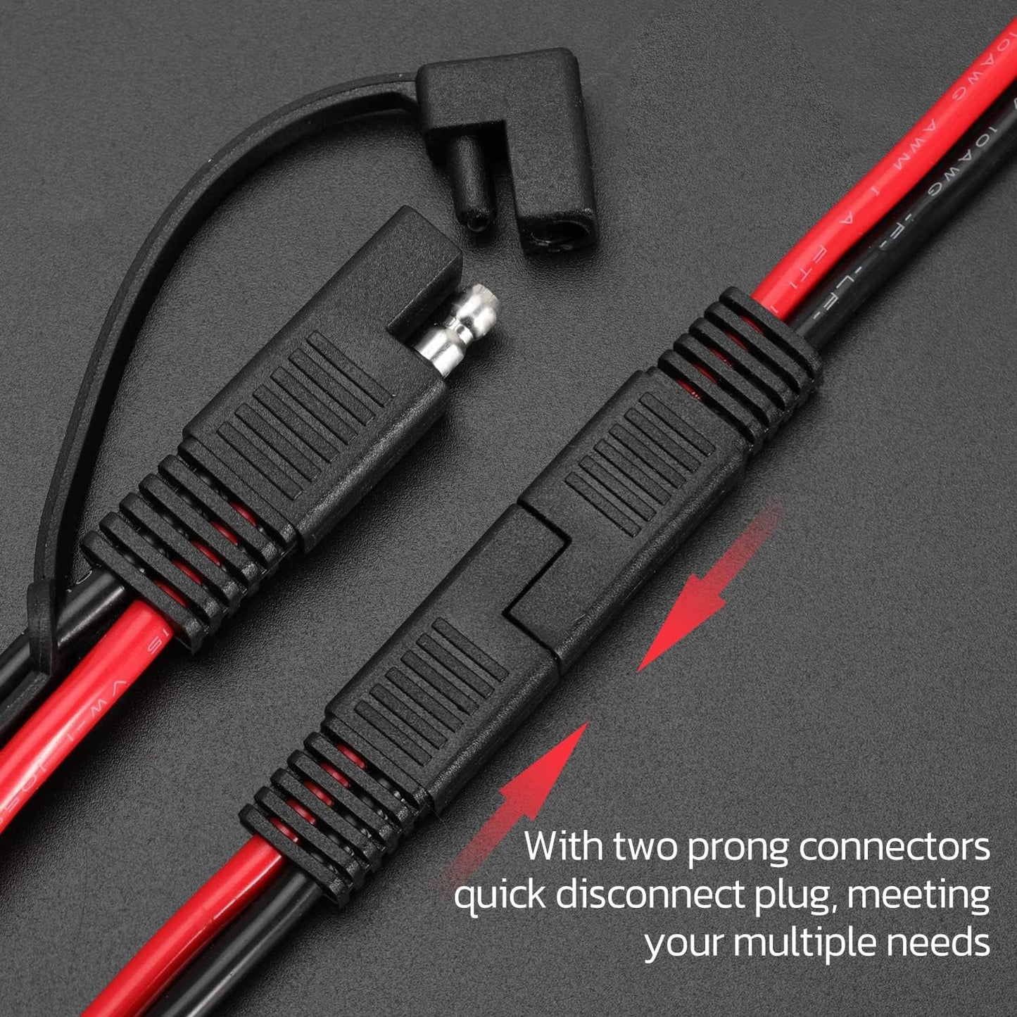 10AWG SAE Extension Cable 10 Gauge SAE to SAE Extension Cord with Two Prong Connectors for Solar RV Automotive (6FT)
