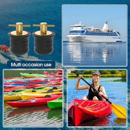 2 Pcs Boat Drain Plug With T Handle - Snap Rubber Plugs With Brass/Stainless Steel Handle - Marine Twist Accessories