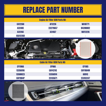 Engine and Cabin Air Filter for Chevy Equinox L4 1.5L Gas 1.6L Diesel 2.0L Gas 18-26 for GMC Terrain L4 1.5L Gas 1.6L Diesel 2.0L Gas 18-24 Replace CA12260 CF11966