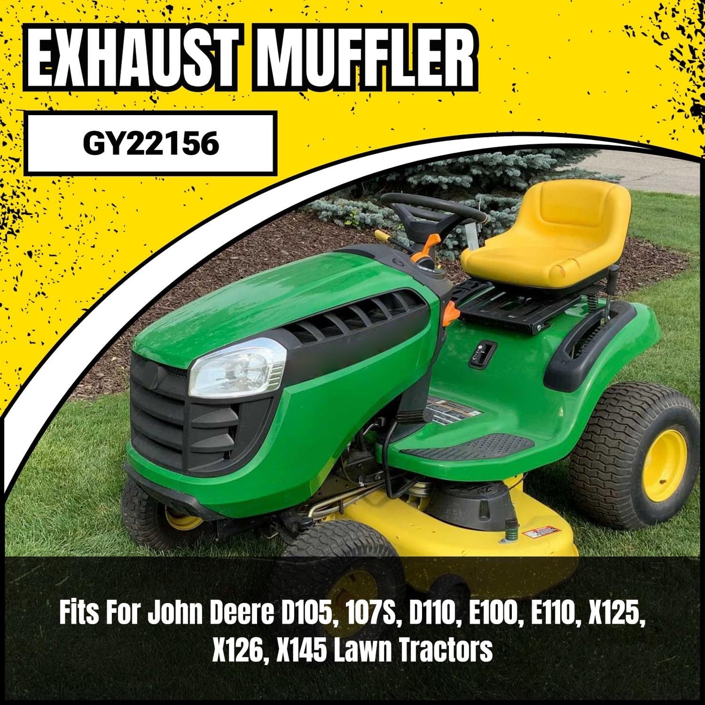 GY22156 Muffler for John Deere D100 E100 X100 Series Lawn Tractors - Direct Replacement for GY21990 Includes Gasket