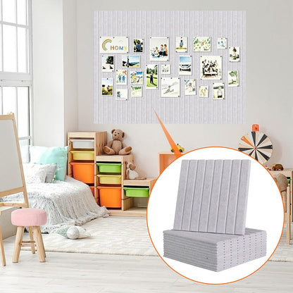Large Splicing Felt Bulletin Board Cork Board Alternative 36" x 24" Felt Pin Board for Home Office Classroom Wall Decor Felt Wall Panel with Pushpins Tabs(Fine-Stripe 6 Pack, Oatmeal)
