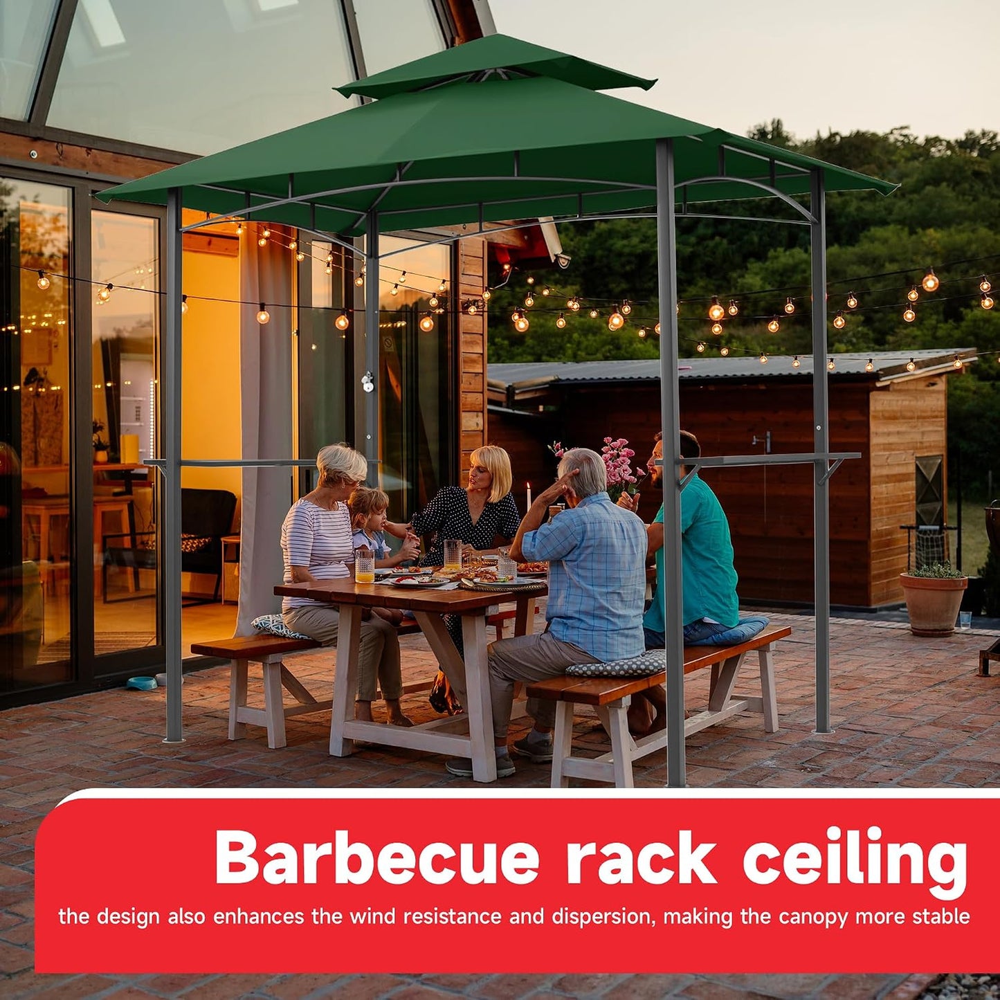 Grill Gazebo Replacement Canopy Top Only - 5' x 8' Outdoor BBQ Gazebo Canopy Roof, Waterproof Double Tiered Shelter Cover Fit for L-GG001PST-F(5 * 8FT-Blackish Green)