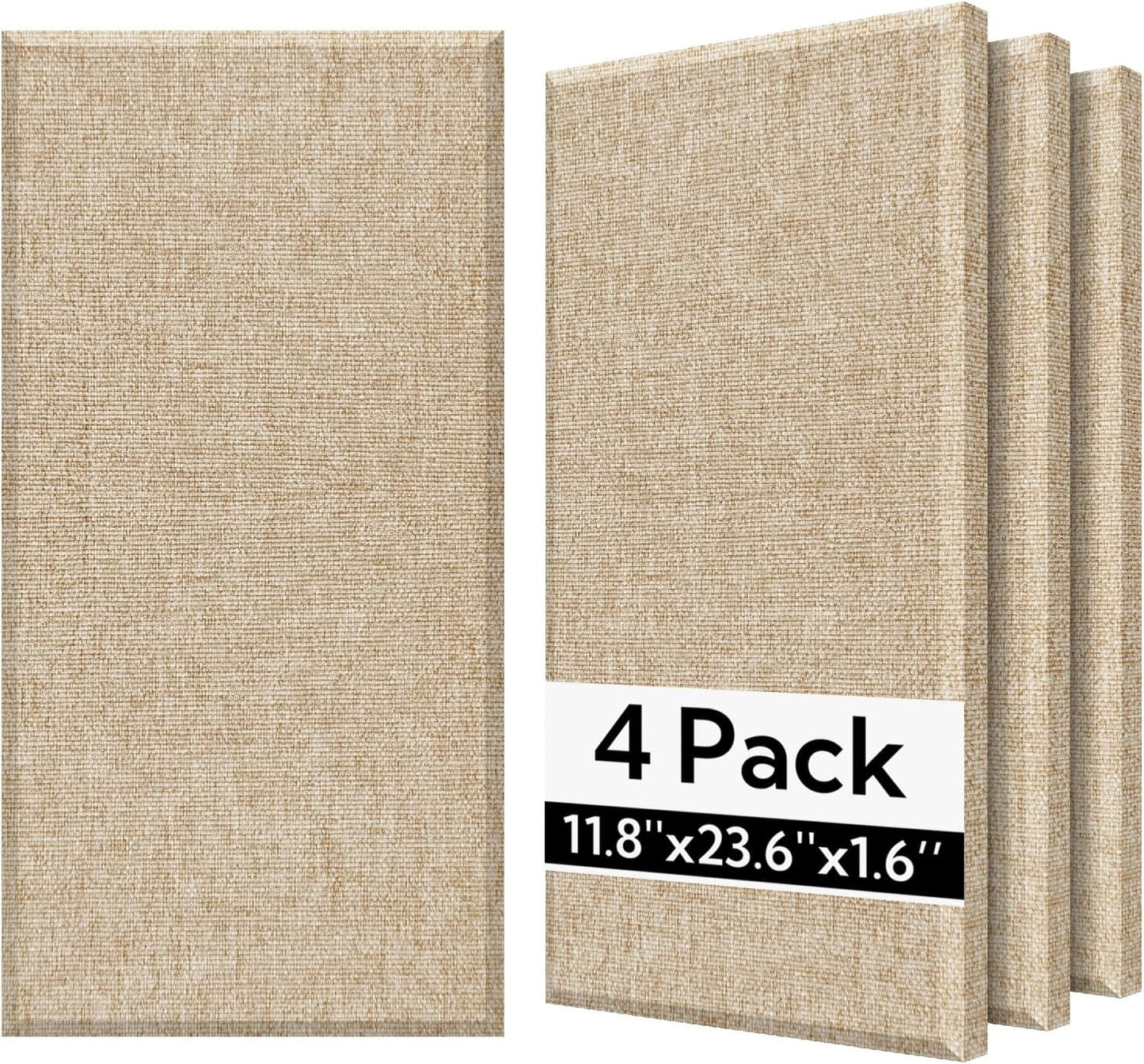 4 Pack Fiberglass Acoustic Wall Panels Fabric Wrapped 11.8'' x 23.6'' Khaki