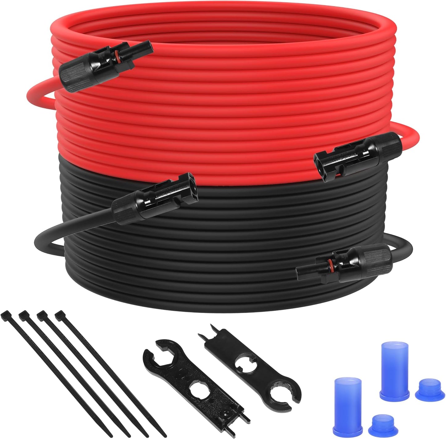 5FT 10 AWG Solar Panel Extension Cable, 10AWG Solar Extension Cables, Solar PV Cable 10 Gauge PV Wire 5 FT 5 Feet Male to Female Solar Panel Wires with Solar Spanner Wrenches and Dust Caps
