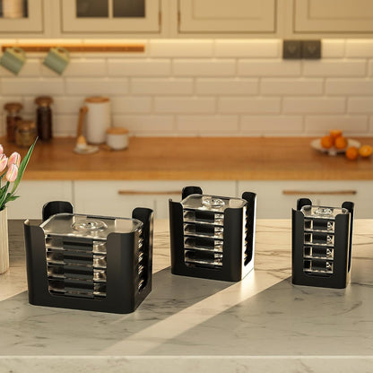 frtzal Food Container Lid Organizer,3-Pack – Compatible with Rubbermaid Brilliance Snap-On Lids, Stackable Lid Holder Rack, Kitchen Storage Holder 4.7 Cup,3.2 Cup,1.3 Cup. 0.5 Cup Container (black)