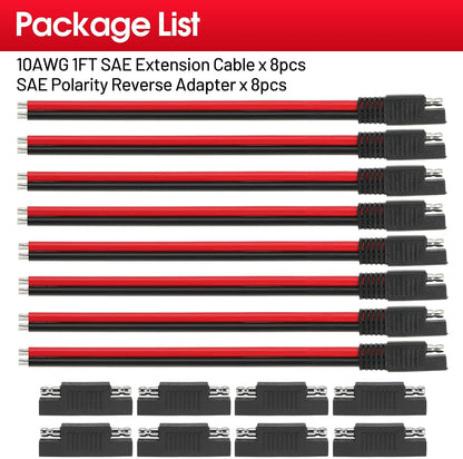 1FT 10AWG SAE Extension Cable, 10 Gauge SAE Connector Cable 10 AWG 2 Pin SAE Quick Disconnect for Solar RV Automotive, 8PCS
