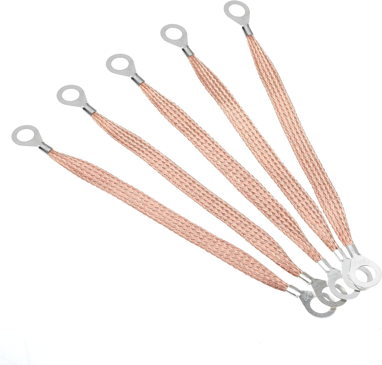 10" Braided Ground Strap 250mm Automotive Engine Copper Ground Strap with 1/2" Ring Terminal Engine grounding Kit 5PCS