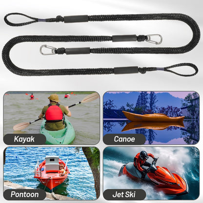 Boat Bungee Dock Lines Marine Mooring Rope with Stainless Steel Clip Bungee Cord Docking Lines for Boat Bungee Docking Ropes for Kayak,Pontoon,Canoe (Black-2)